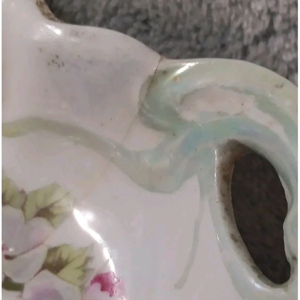 Vtg PROV SXE ES Trinket Dish Tray Gold Green Trim Wild Rose 7